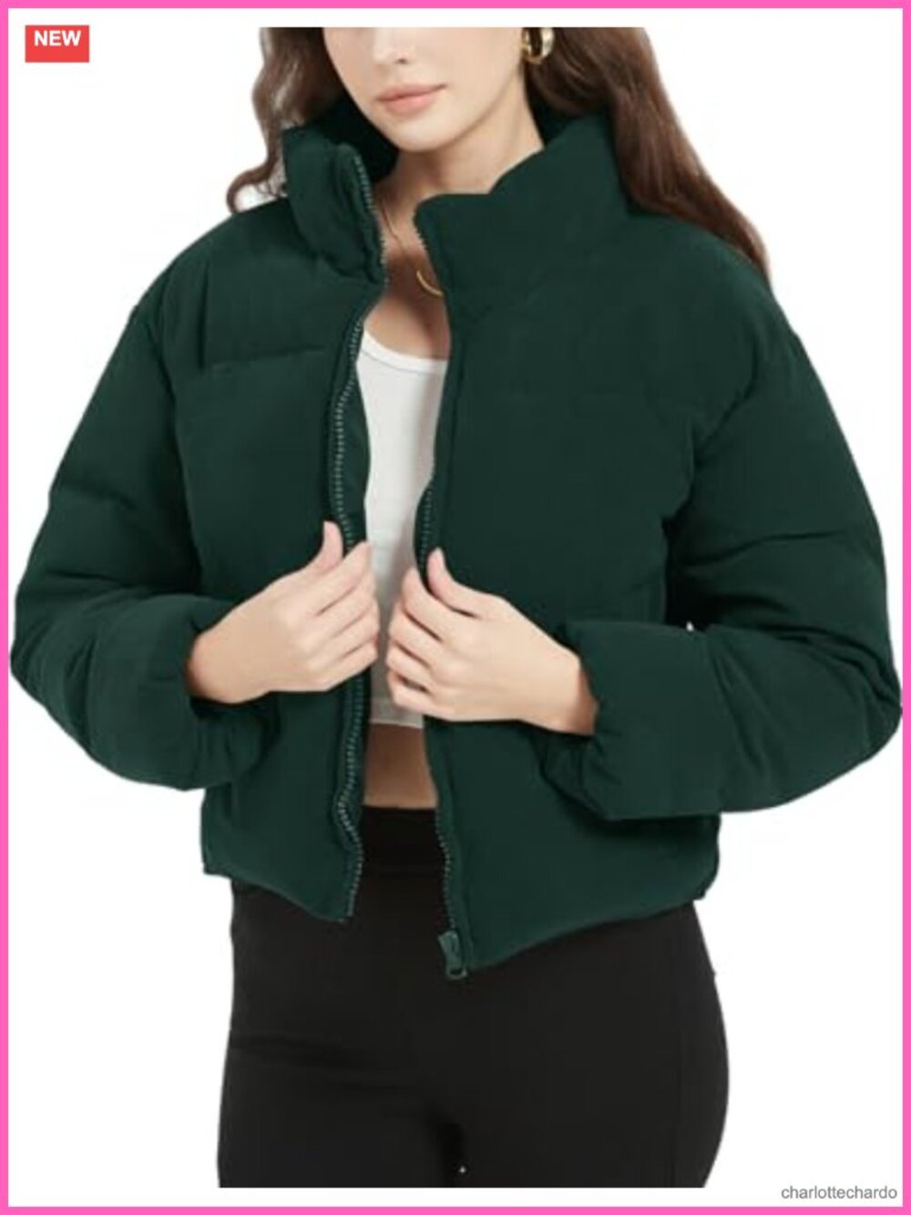 Womens Cropped Corduroy Puffer Jacket Quilted Winter Zip Coat